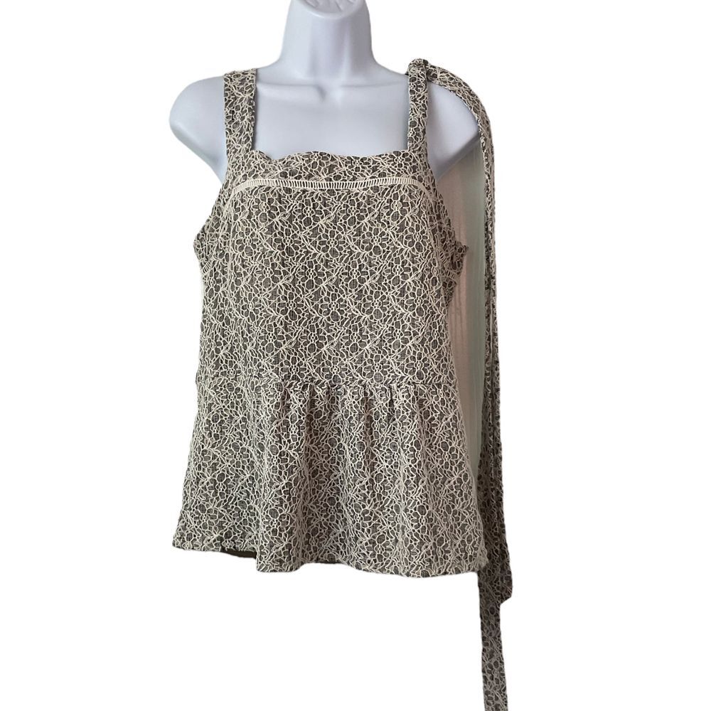 Banana Republic Peplum Gray Beige Lace Sleeveless Baby Doll Top Sz M